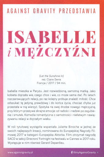 Tył ulotki filmu 'Isabelle i Mężczyźni'