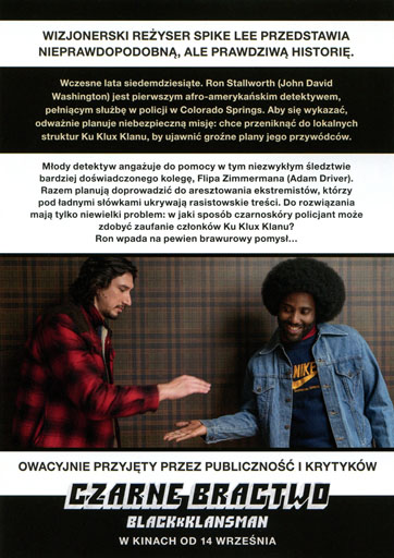 Tył ulotki filmu 'Czarne Bractwo. BlacKkKlansman'