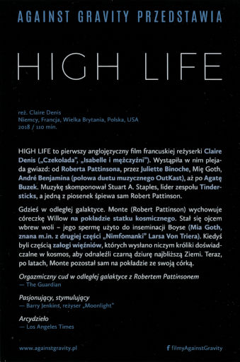 Tył ulotki filmu 'High Life'