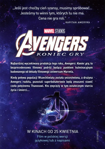 Tył ulotki filmu 'Avengers: Koniec Gry'