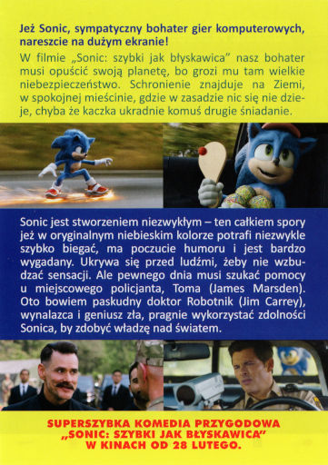 Tył ulotki filmu 'Sonic. Szybki Jak Błyskawica'